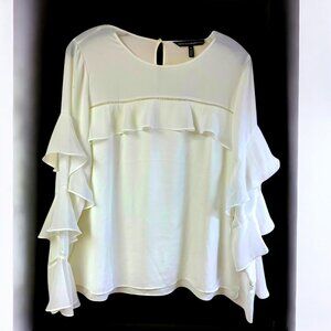 WHBM Emmy Ecru Tiered Ruffle‎ Long Sleeve Blouse
